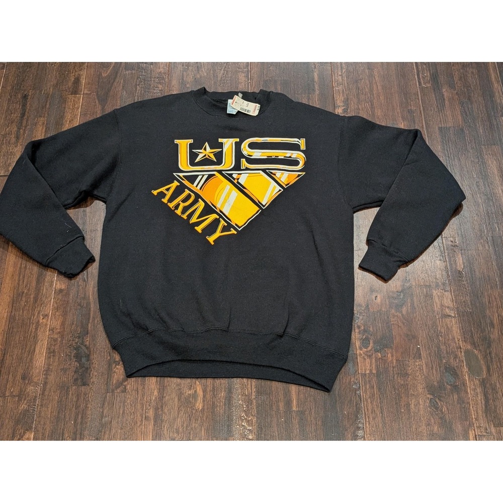 New Vintage 90s Artex US Army Crewneck Sweatshirt Mens M Black Yellow‎ USA